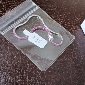 925 Cz Tennis Dainty Pink Bracelet